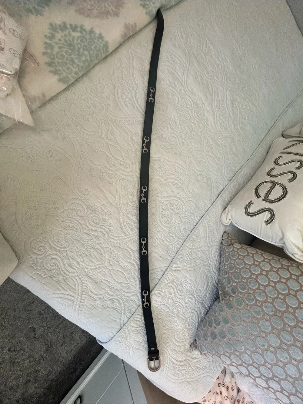 Black Leather Equestrian Belt with Silver Bit Detail - 43